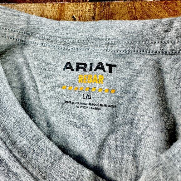 ARIAT Rebar Workman Logo Pocket Long Sleeve T-Shirt GRAY Mens Size LARGE Ex Cond - Picture 3 of 12